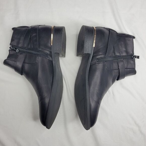 10 WANTED BLACK GOLD faux leather heeled zip BOOTS BOOTIES - Picture 5 of 13